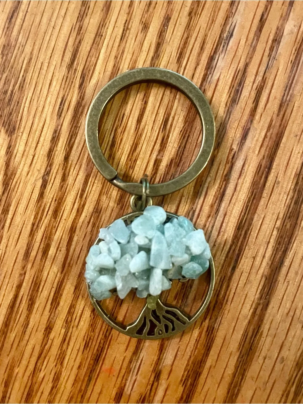 Handmade Aquamarine Tree of Life Keychain - Brass